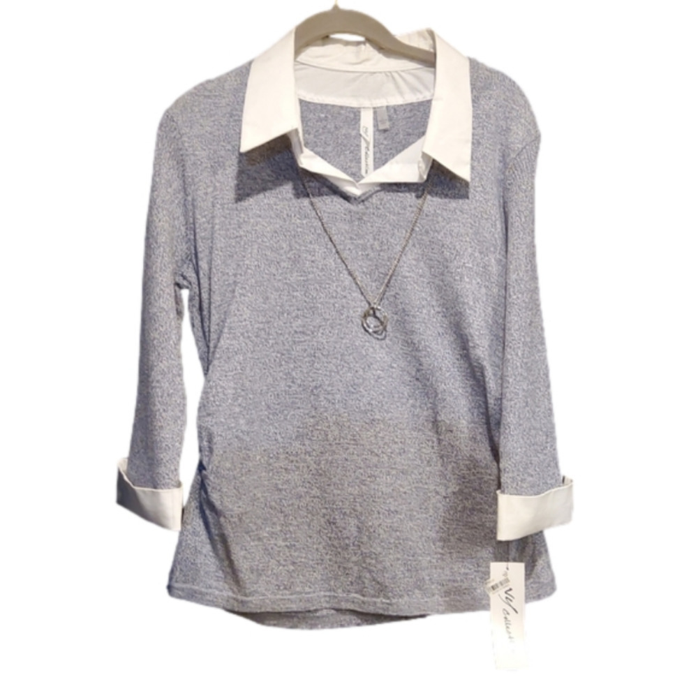 NY Collection ladies cotton  shirt sweater size large with detachable necklace